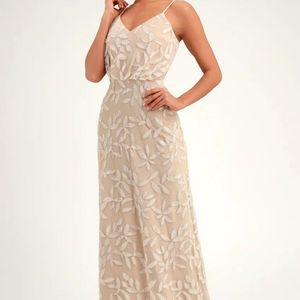 The Savannah Beige Sequin Sleeveless Maxi Dress